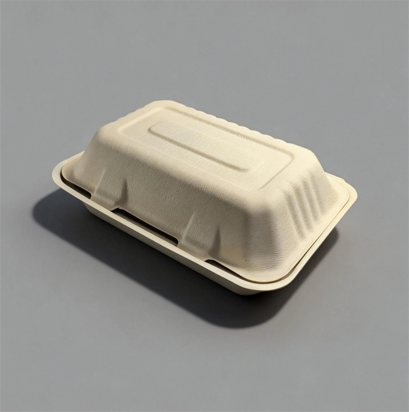 Rectangular MoldedPulp 2-Compartment Clamshell Lunch Box