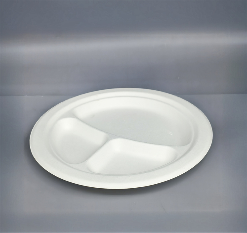 Compostable 3-Compartment Molded Fiber Plate 10 Inch