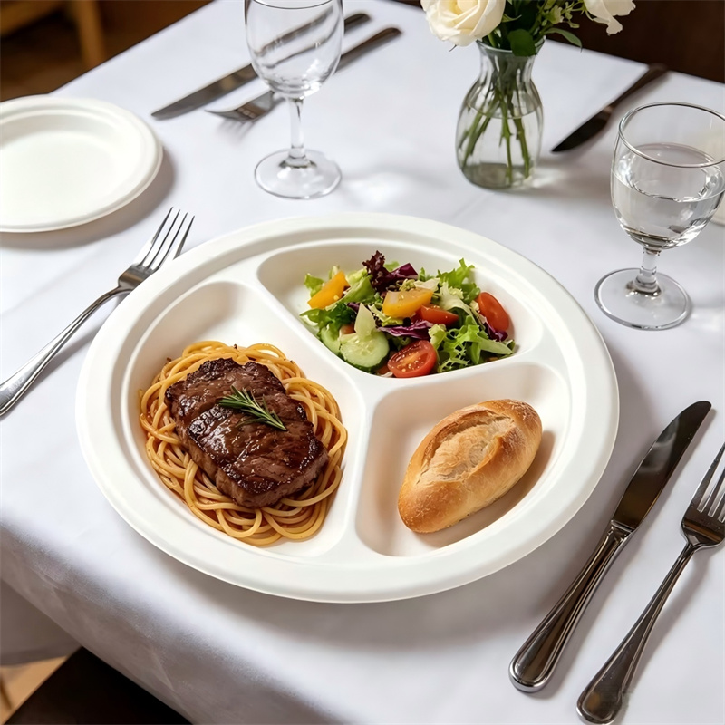 Compostable 3-Compartment Molded Fiber Plate 10 Inch