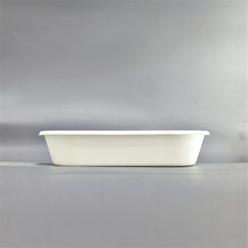 WET-PRESSED MOLDED FIBER RECTANGULAR OVAL-EDGE FOOD CONTAINER & LID SET