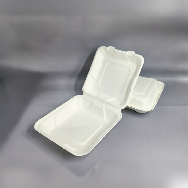 Wet-Pressed Molded Fiber Square Clamshell Container