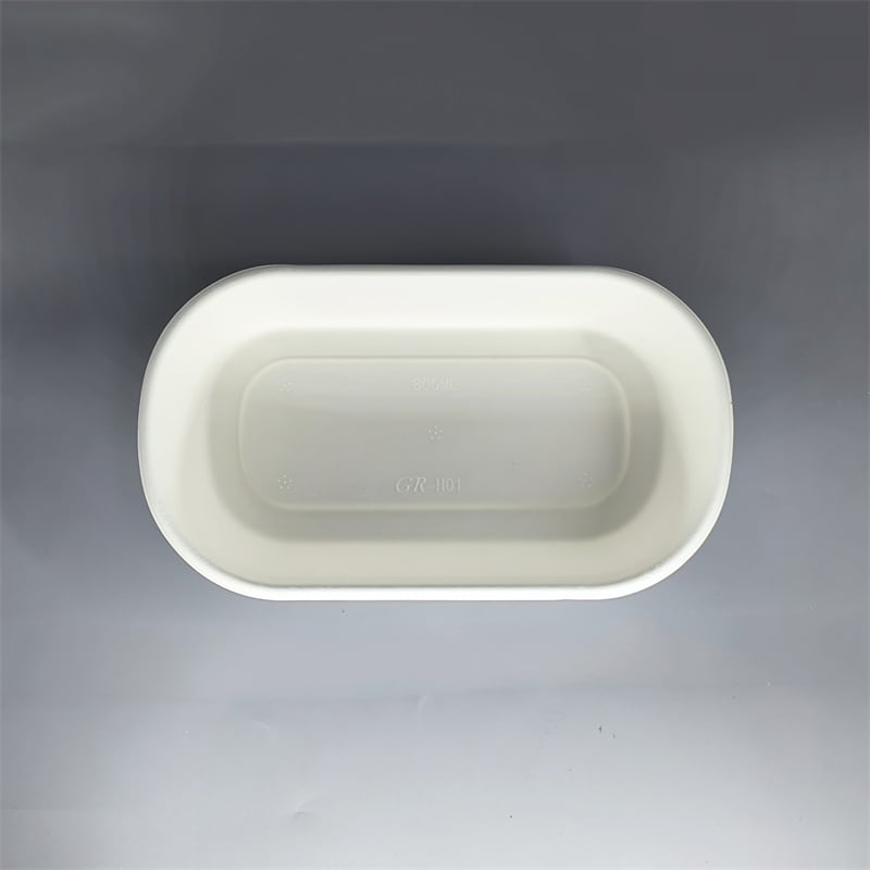 WET-PRESSED MOLDED FIBER RECTANGULAR OVAL-EDGE FOOD CONTAINER & LID SET