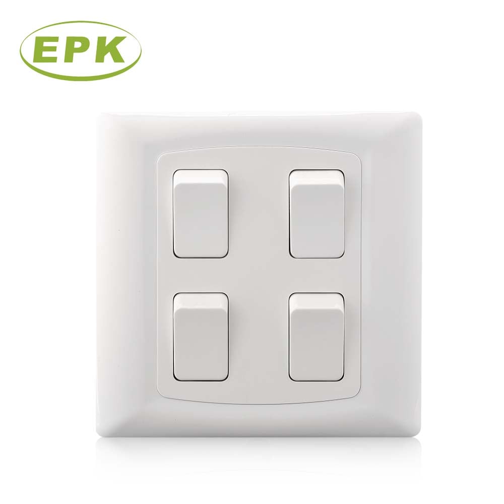 Suis Lampu 4 Kumpulan 1 Hala Berkapasiti Tinggi 86mm x 86mm (Model 2641), Siri Alpha, Kadar 10A, 220-250V AC, Panel PC Tahan Lama, Sentuh Tembaga, Jangka Hayat Luar Biasa 20,000 Kitaran, Suis Kawalan Pelbagai Litar Mematuhi BS EN 60669-1