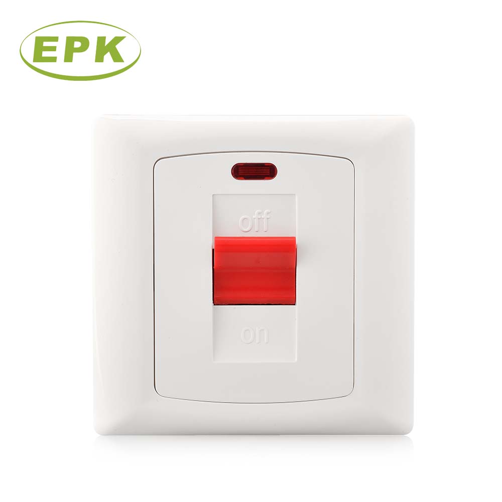 Suis Dua Kutub Siri Premium Alpha 45A dengan Lampu Penunjuk Neon (Model 2645L) - Panel PC Putih, Terminal Tembaga, Mematuhi Standard BS EN 60669/BS 3676