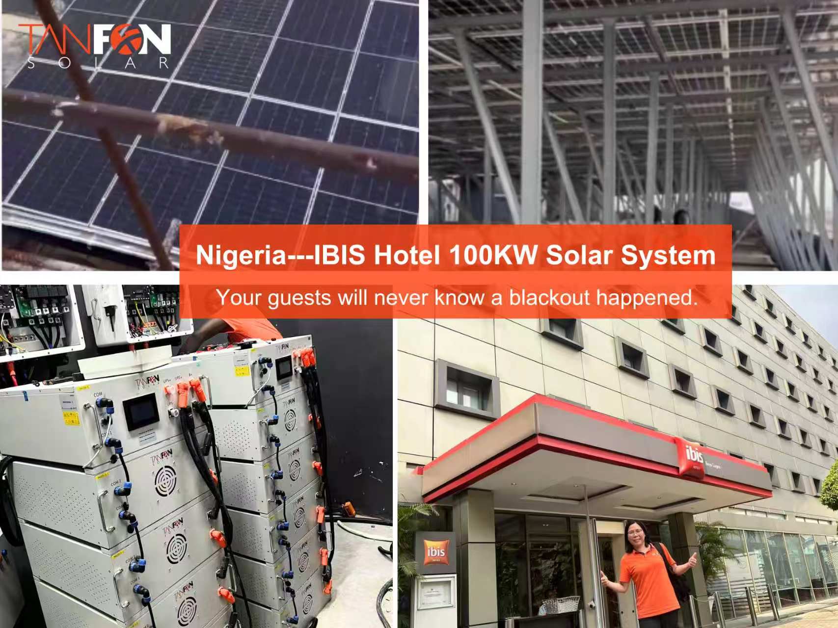 sistema solar fuera de red de 100 kW con batería para hotel en Lagos, Nigeria