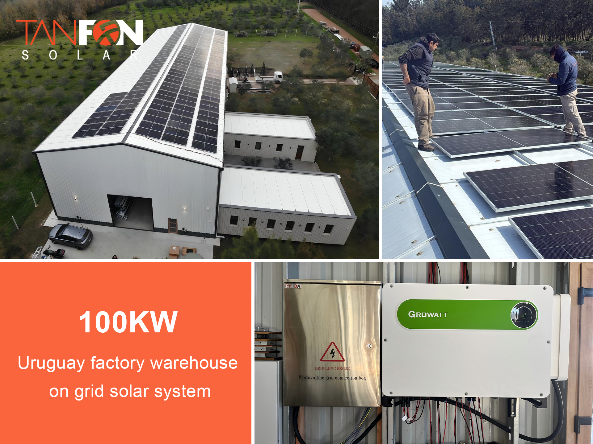 sistema industrial de energía solar de 100 kW para almacén de fábrica en Uruguay