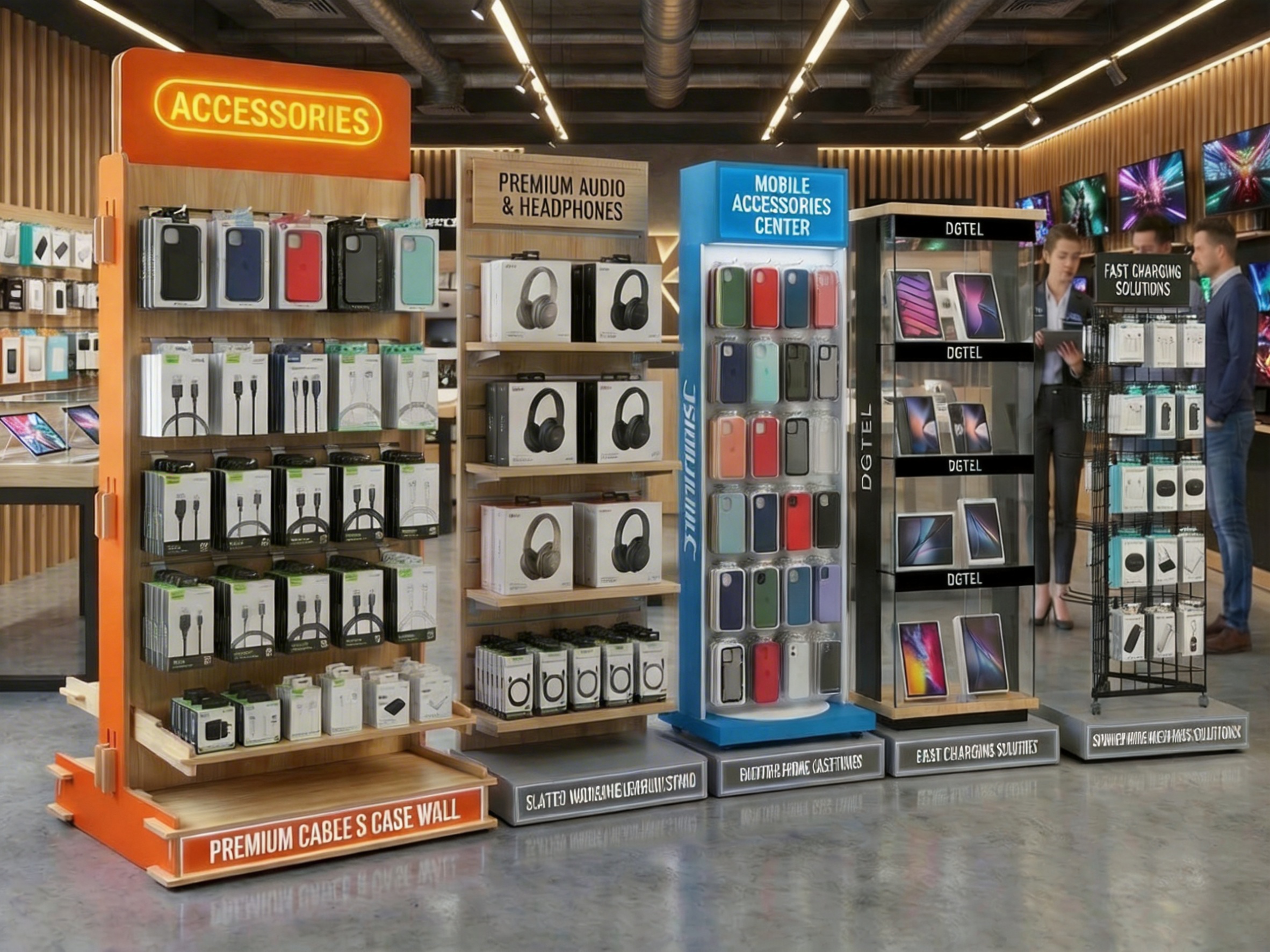 Colección de soportes para exhibición de electrónica 3C personalizados Apache Custom 3C, estante para exhibición de accesorios para teléfonos móviles destinado a tiendas de móviles y comercios minoristas, mercado global: EE. UU., Reino Unido, UE, Australia, Canadá, etc., fabricado en múltiples materiales (acrílico, metal, madera, PVC), diseño 3D gratuito en 24 horas, fábrica con más de 20 años de experiencia