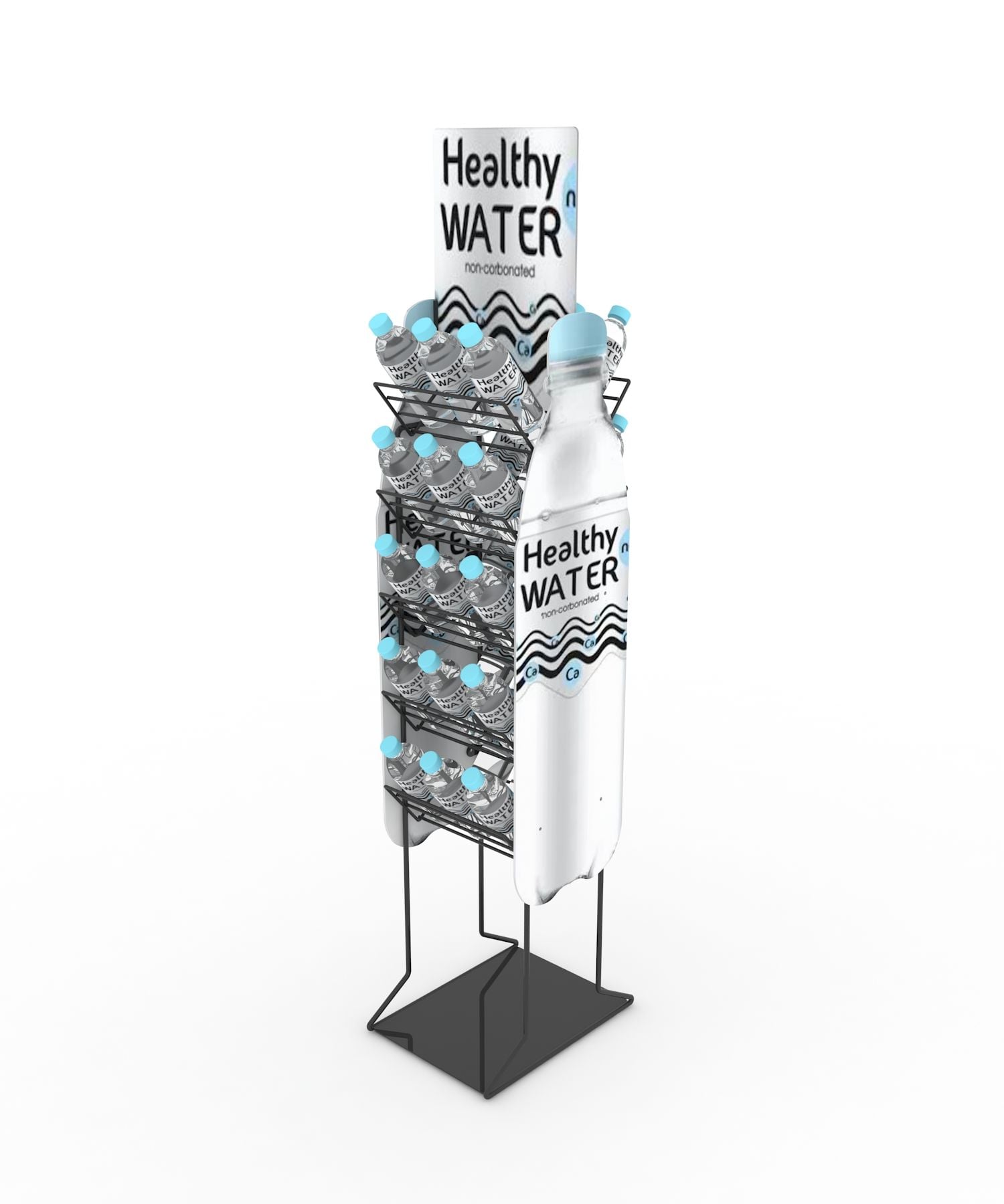 Custom Bottled or Pure Water Display Stand & Metal Floor-standing Water Display Rack in Shopping Malls and Supermarkets.