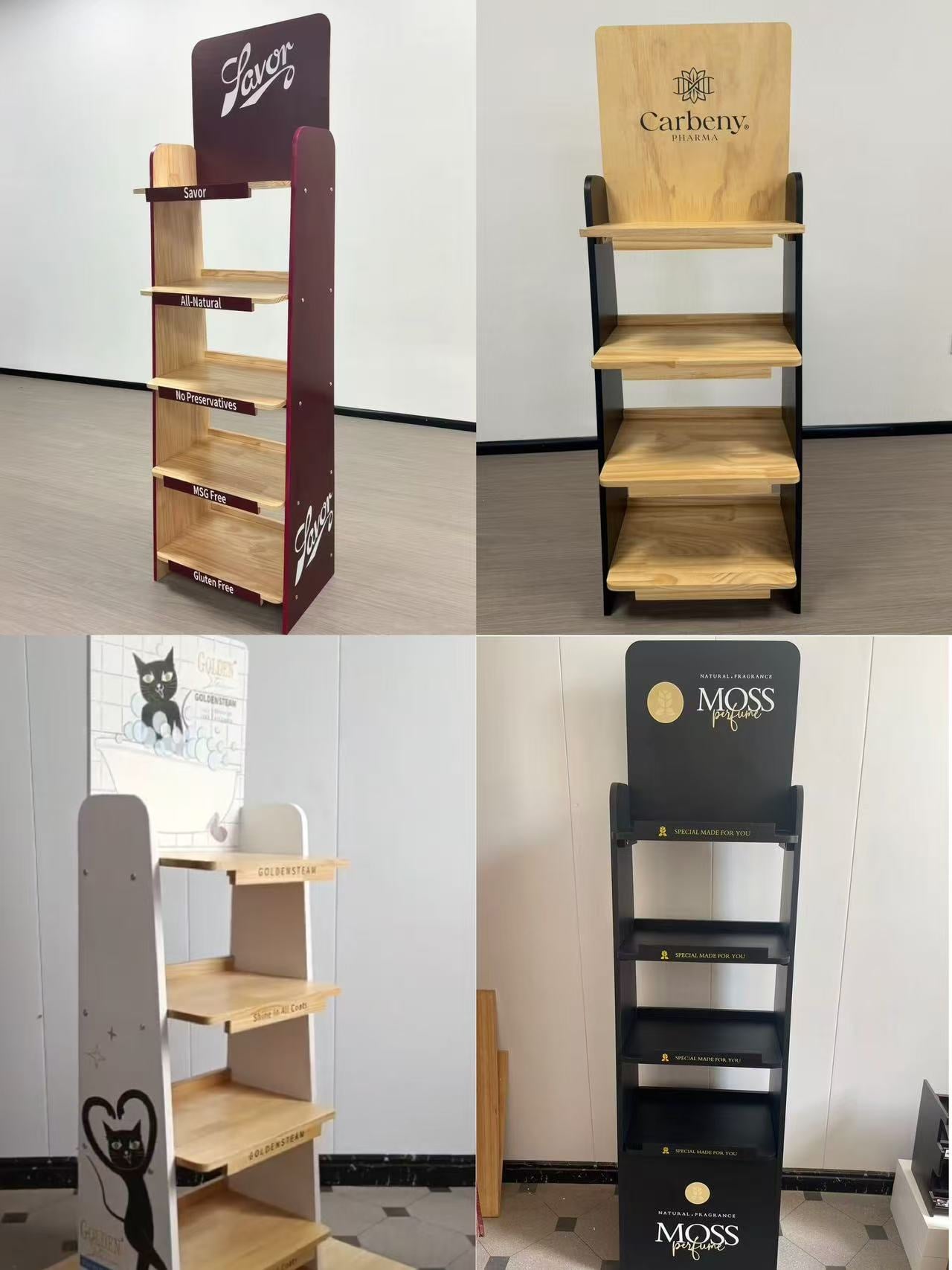 Customized Pine Wood Floor Retail Display Rack for Brand Marketing factory
