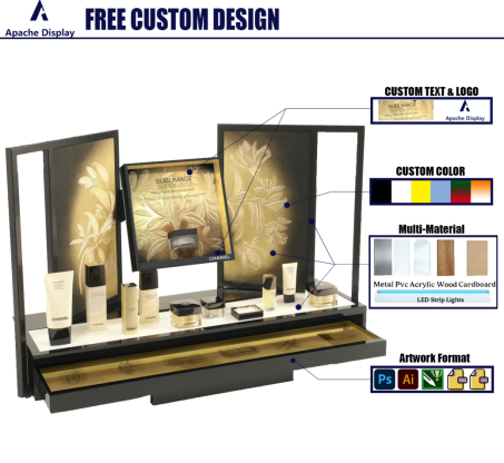 Apache Customized Lipstick  Cosmetic Display Stand Counter Top Display Rack Make up Display Stand for Retail Store Showing Stand details