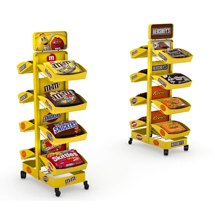 Customized Candy Store Snack Display Stand with Removable Metal Trays for Supermarket Shelves supplier