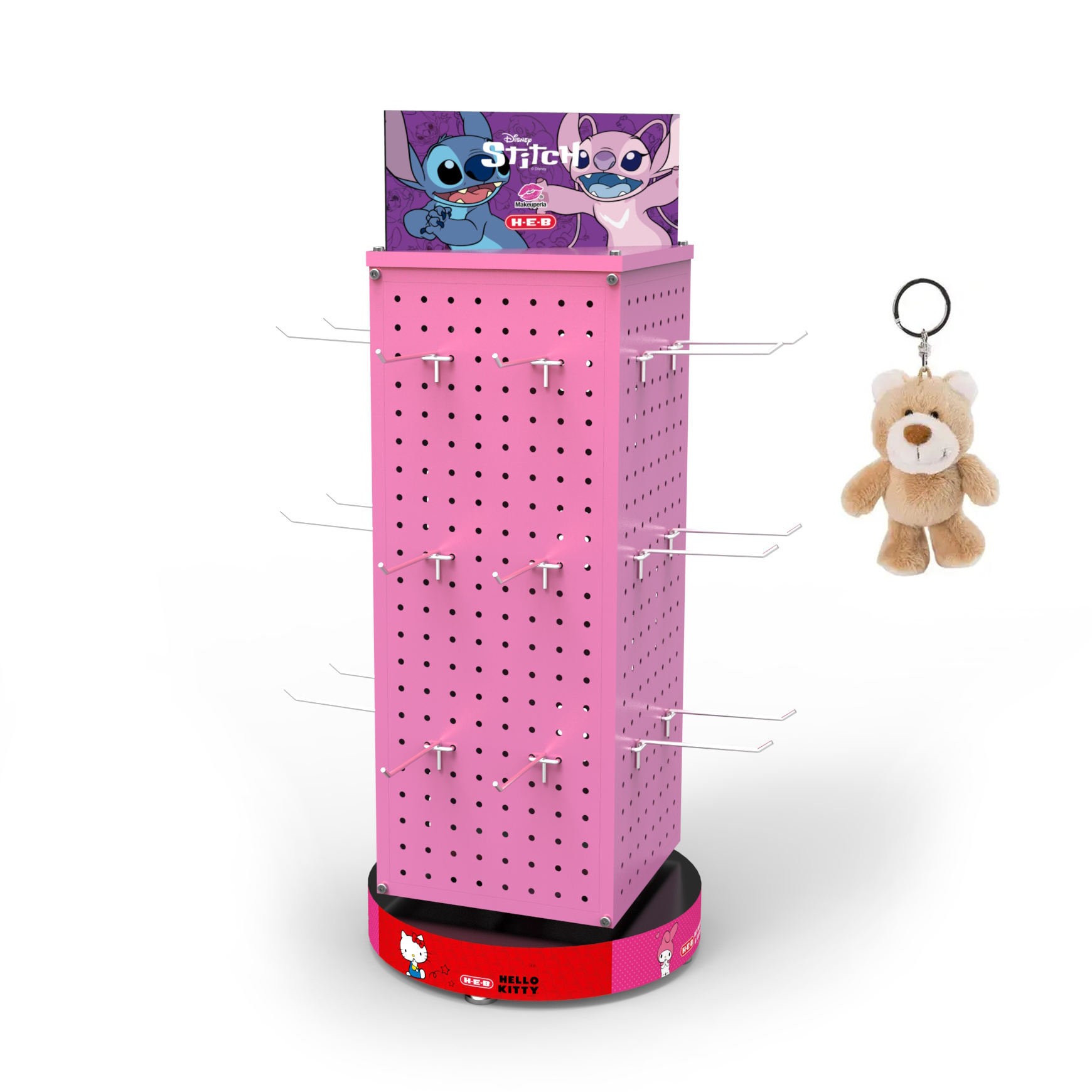 Maßgeschneiderter 4-seitiger Metall-Pegboard-Displayständer, Präsentationsständer für Spielzeug und Schlüsselanhänger in Einzelhandelsgeschäften
