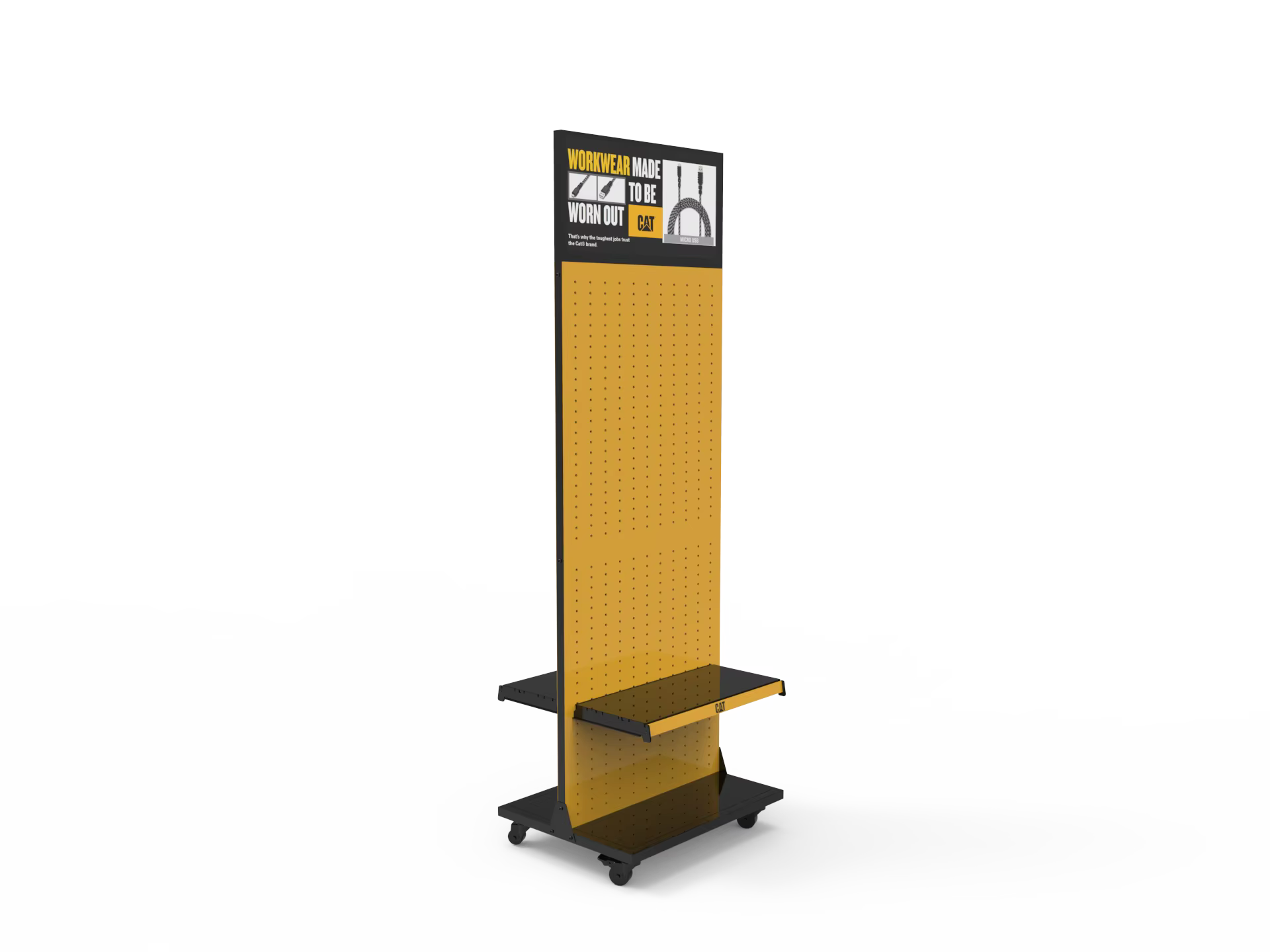 Custom Light-Duty Metal Movable Roller Floor Standing Pegboard Mobile Phone Accessory Display Stand With Hooks for Store details