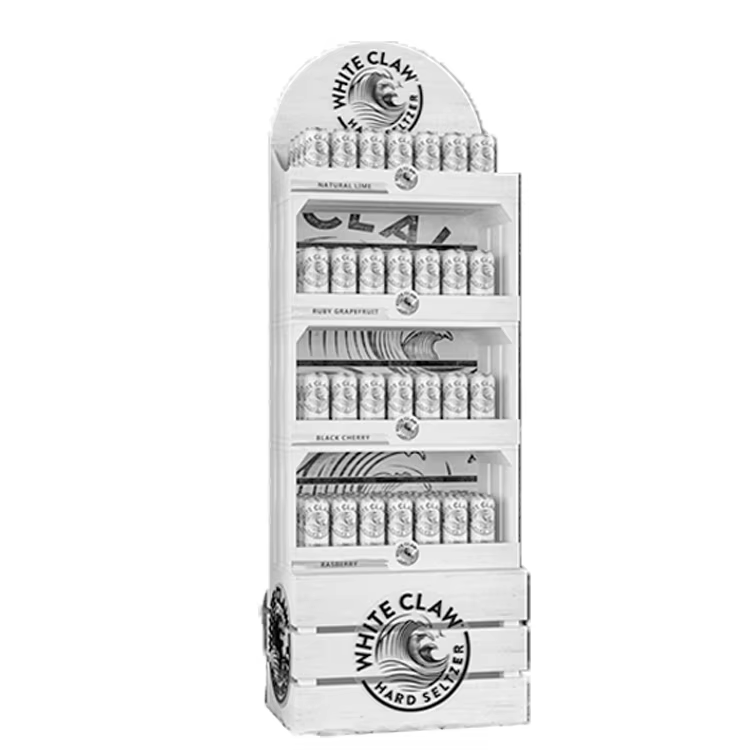Wooden Timber Shelves Floor Standing Energy Drink Can Display Rack for Stores for Storage and Display factory