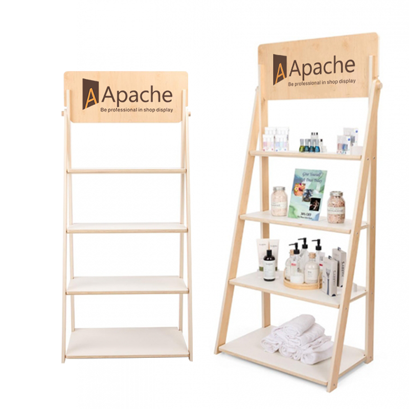 Estante exhibidor de madera personalizable para tienda de cosméticos, mostrador de exhibición de calidad