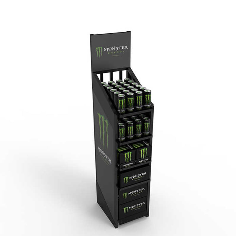 Estante Expositor Personalizado de Metal Duradero para Monster Energy en Barras y Tiendas