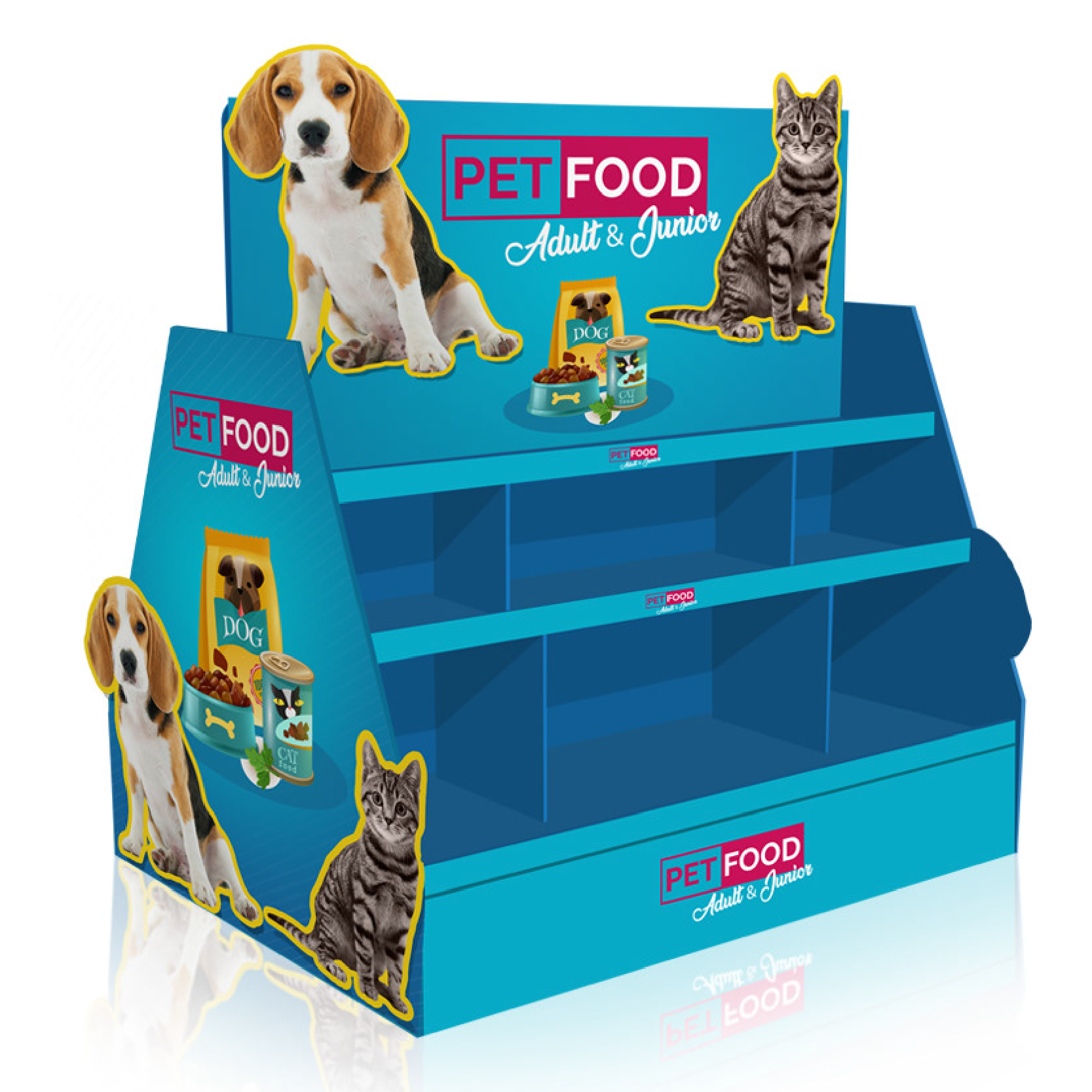 Prateleira Expositora em Papelão para Petiscos para Animais de Estimação em Palete Pop para Gatos e Cães em Supermercado