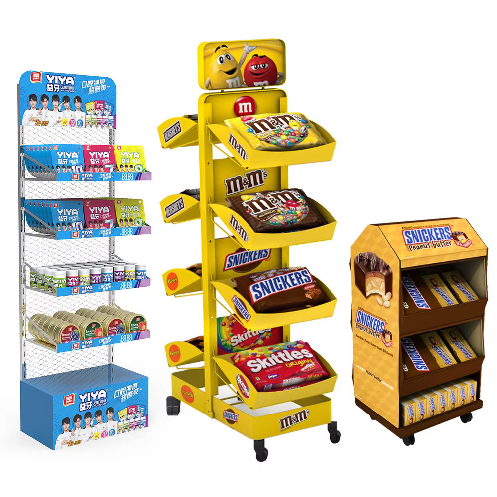 Modern Creative Single-Sided Metal Display Stand Candy Display Rack for Chocolate Display details