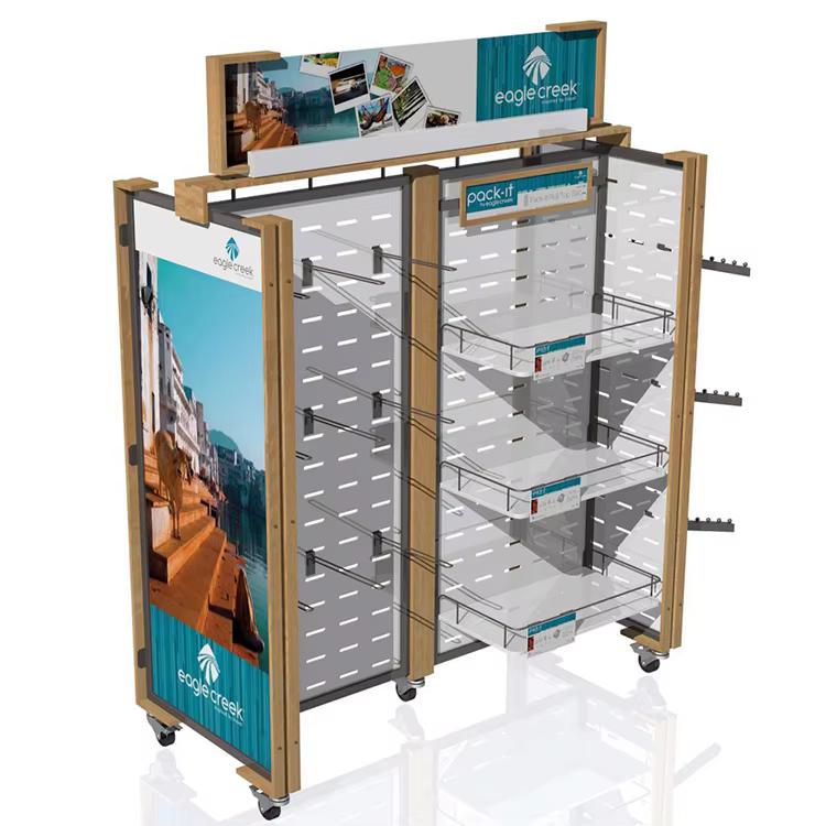Hot Selling Retail Store Wooden Cabinet Rotative Display Rack Boutique Clothing Racks With Custom Logo details