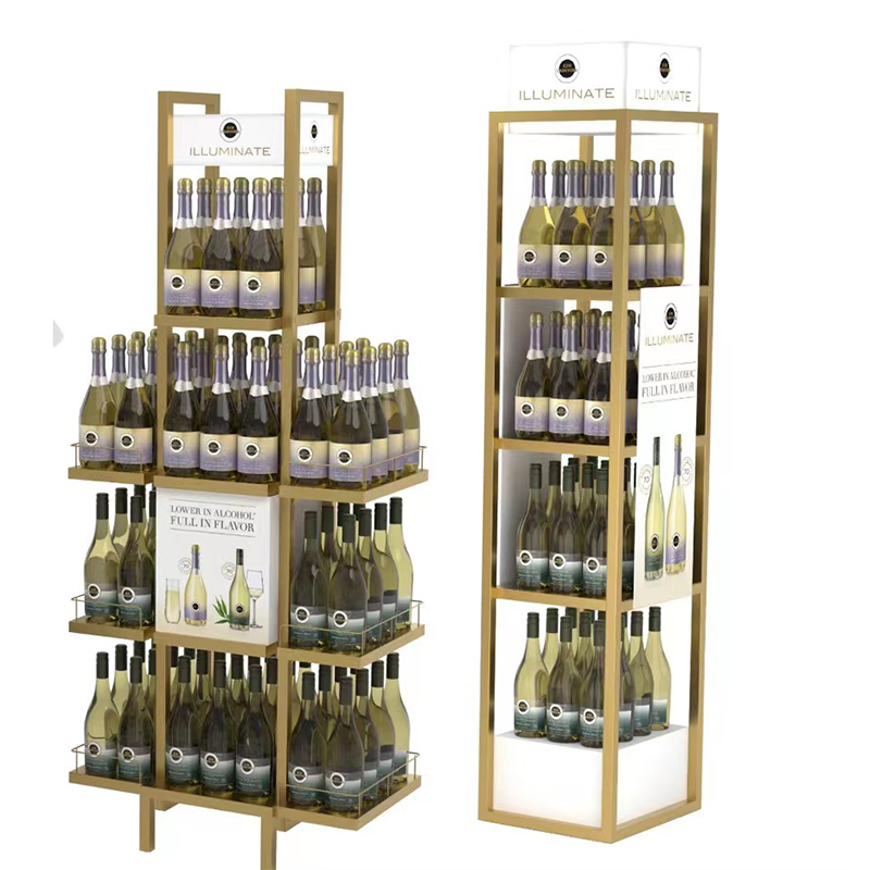 Expositores de Metal Personalizáveis Apache para Garrafas de Vinho em Pé com Acabamento Pintado para Supermercados de Grande Venda