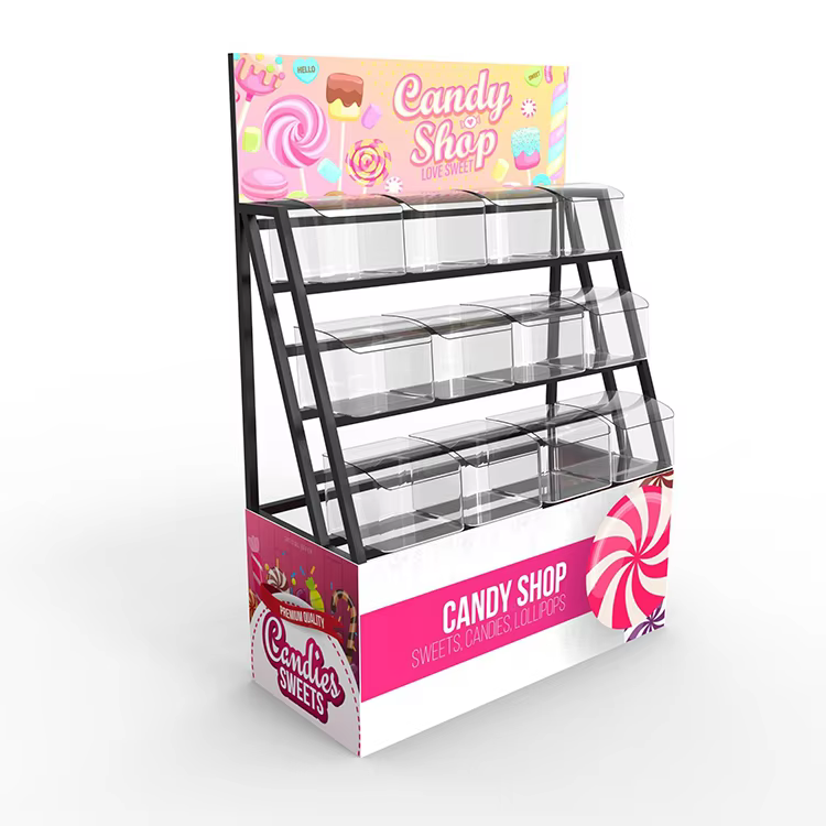 Free Standing Wooden Candy Dispenser Display Stand for Snack Store supplier