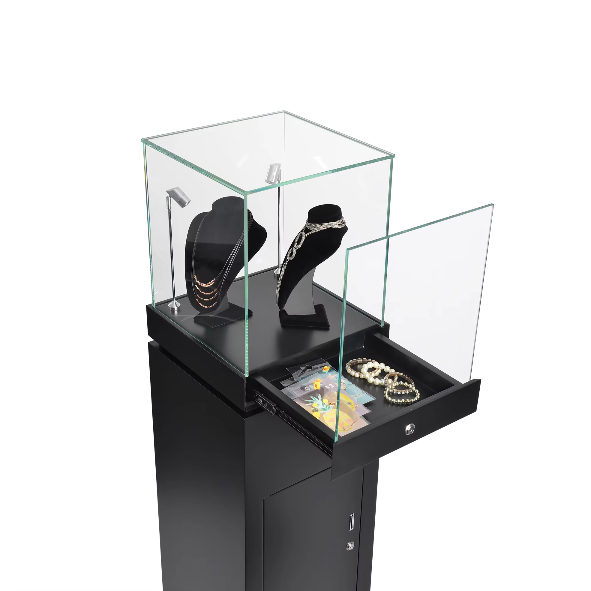 Customized Luxury Necklace Jewelry Display Case With Lock Wooden Display Case Jewelry Showcase for Jewelry Store supplier