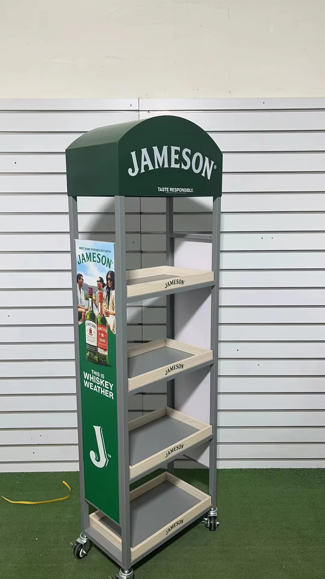 Apache Customized Floor Standing Wood Beverage Whisky Bottle Display Rack Durable with Painting Finish Grocery Wine Store supplier