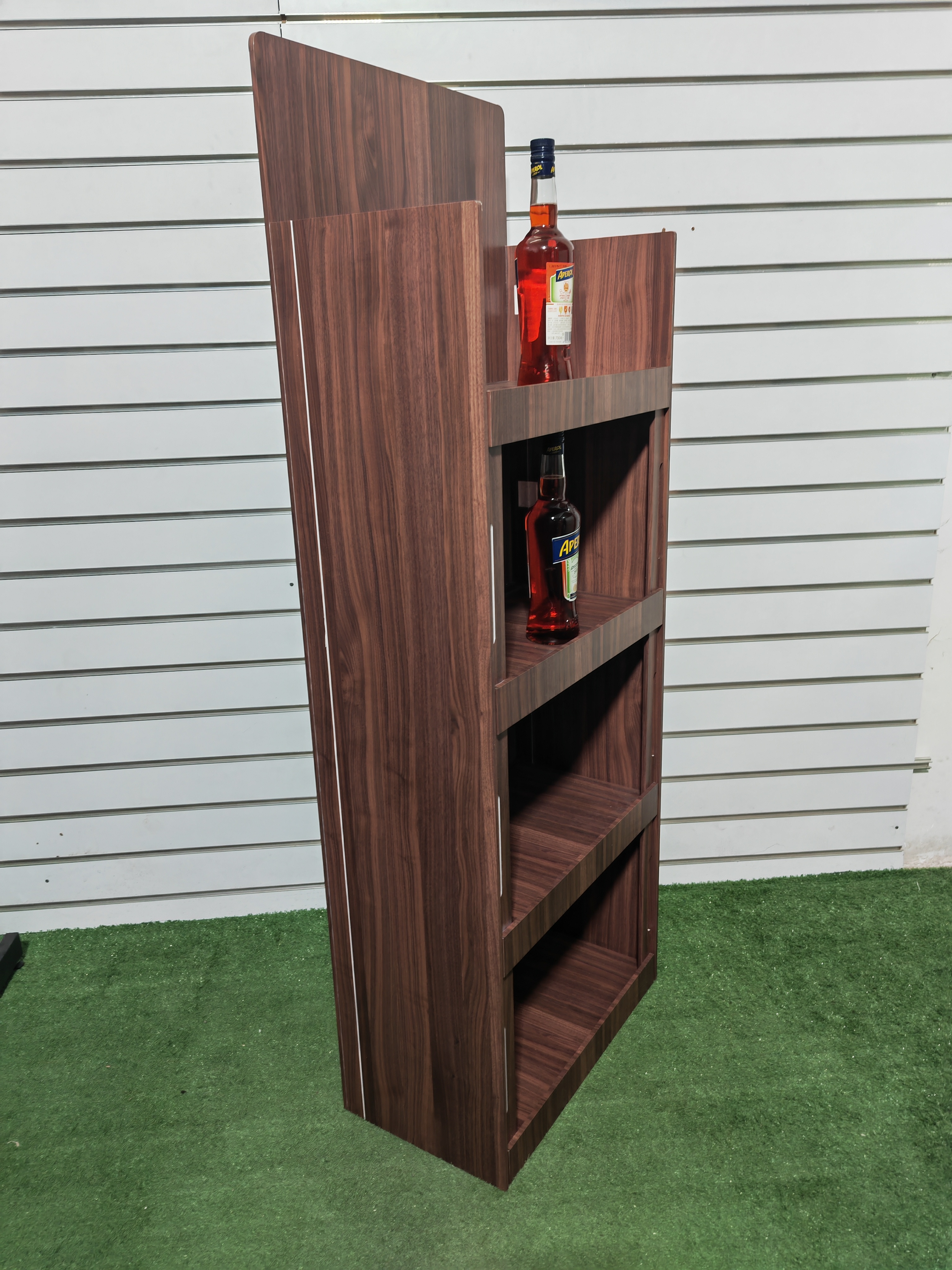 Apache Modern Foldable Wooden Display Rack Durable Whiskey Bottle Showcase for Supermarket Floor Display Stand factory