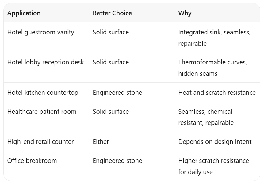 Engineered Stone vs Solid Surface: Which for Commercial Use?