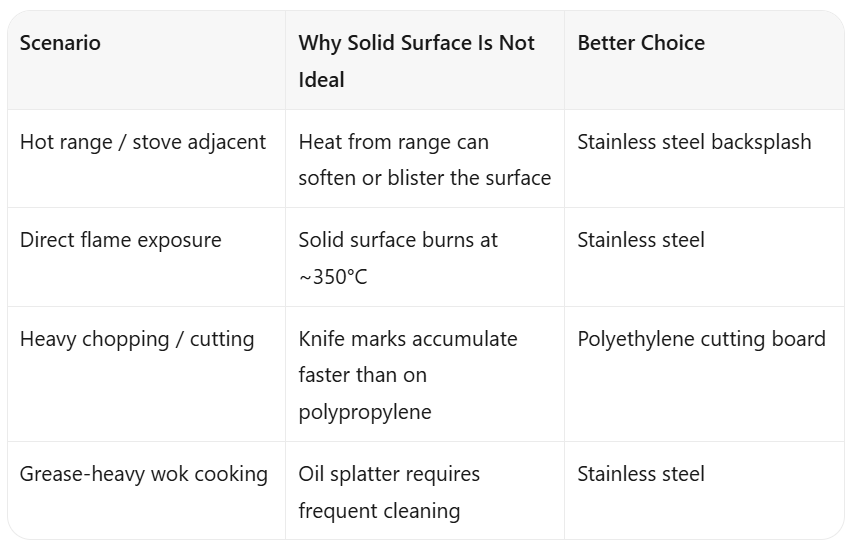Solid Surface Kitchen Countertop for Commercial Kitchens