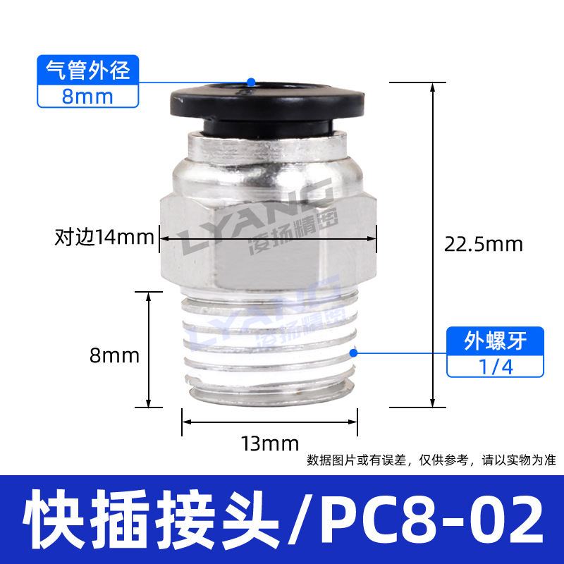 2-point thread-pneumatic quick connector pc8-02-8mm tube insert