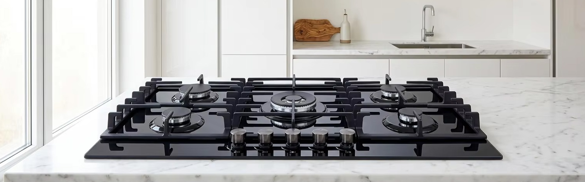 5 Burner Gas Hob Built-in Black Tempered Glass Gas Cooktop Cast Iron Grates Wholesale Factory Price for Bulk Purchase factory