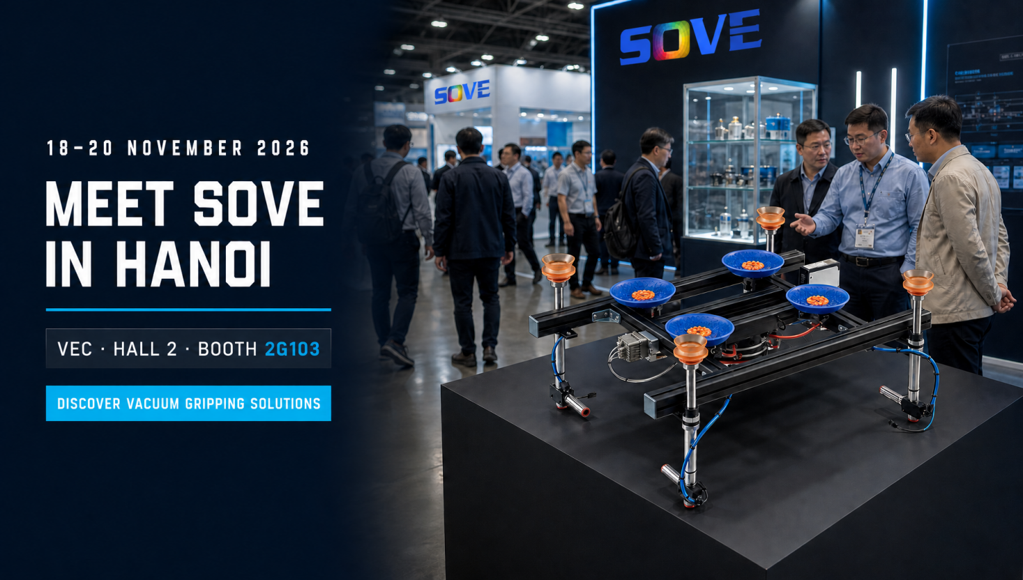 SOVE exhibition details for Vietnam Exhibition Fair Center in Hanoi: November 18–20, 2026, Hall 2, Booth 2G103