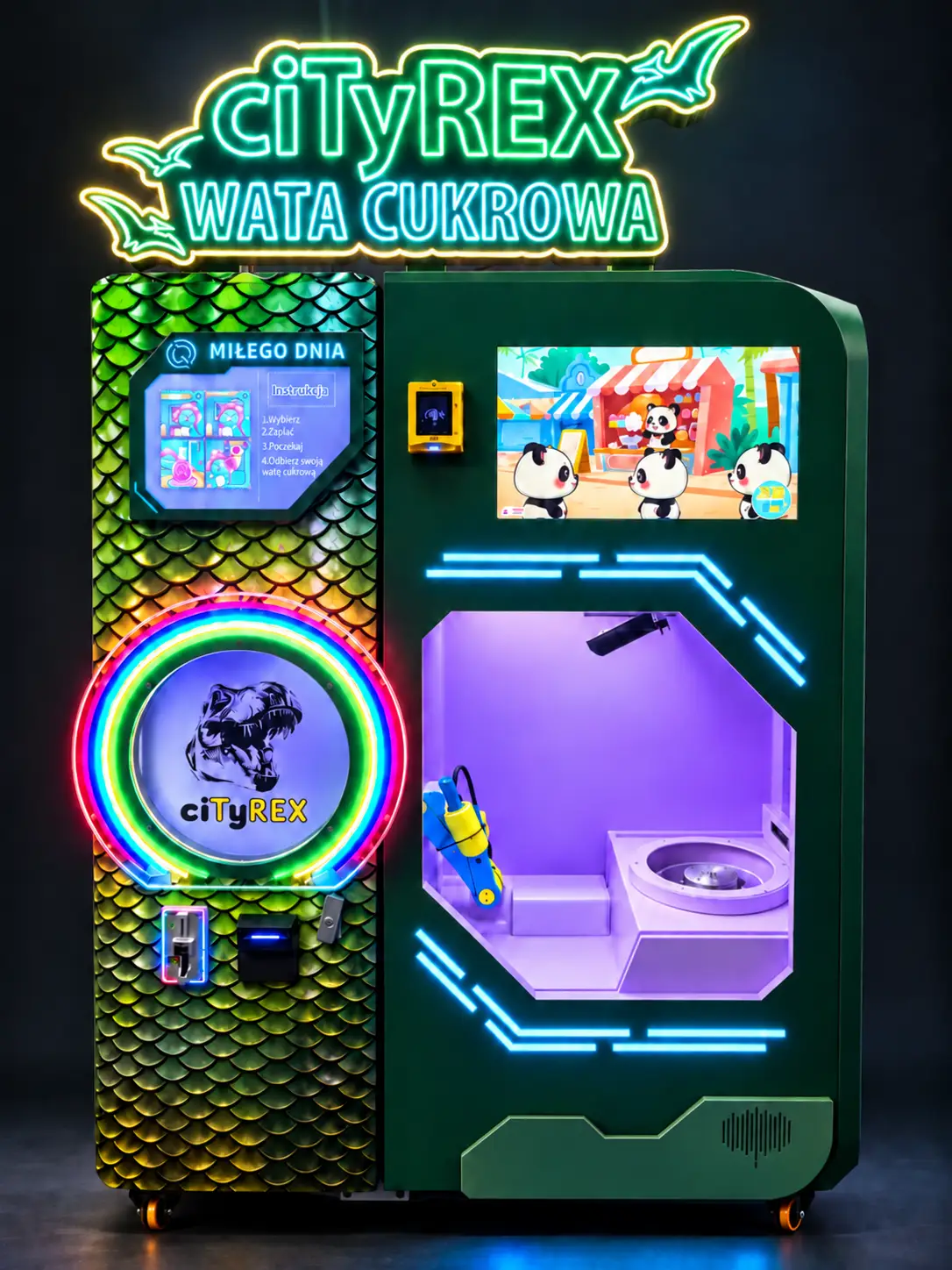 SUNZEE customized cotton candy vending machine for a dinosaur-themed park in Poland.webp