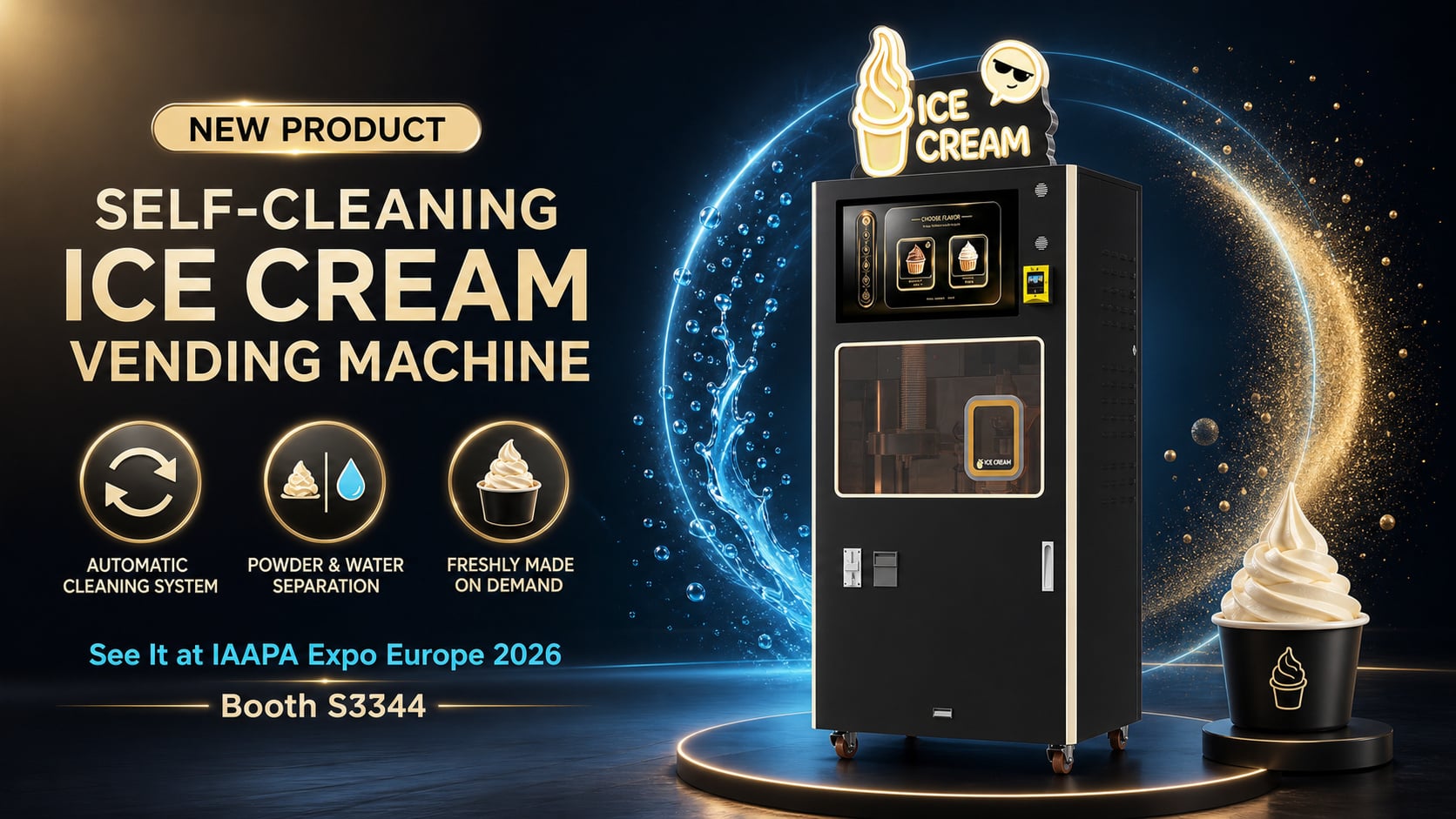 New self-cleaning ice cream vending machine by SUNZEE with automatic freezing cylinder cleaning system