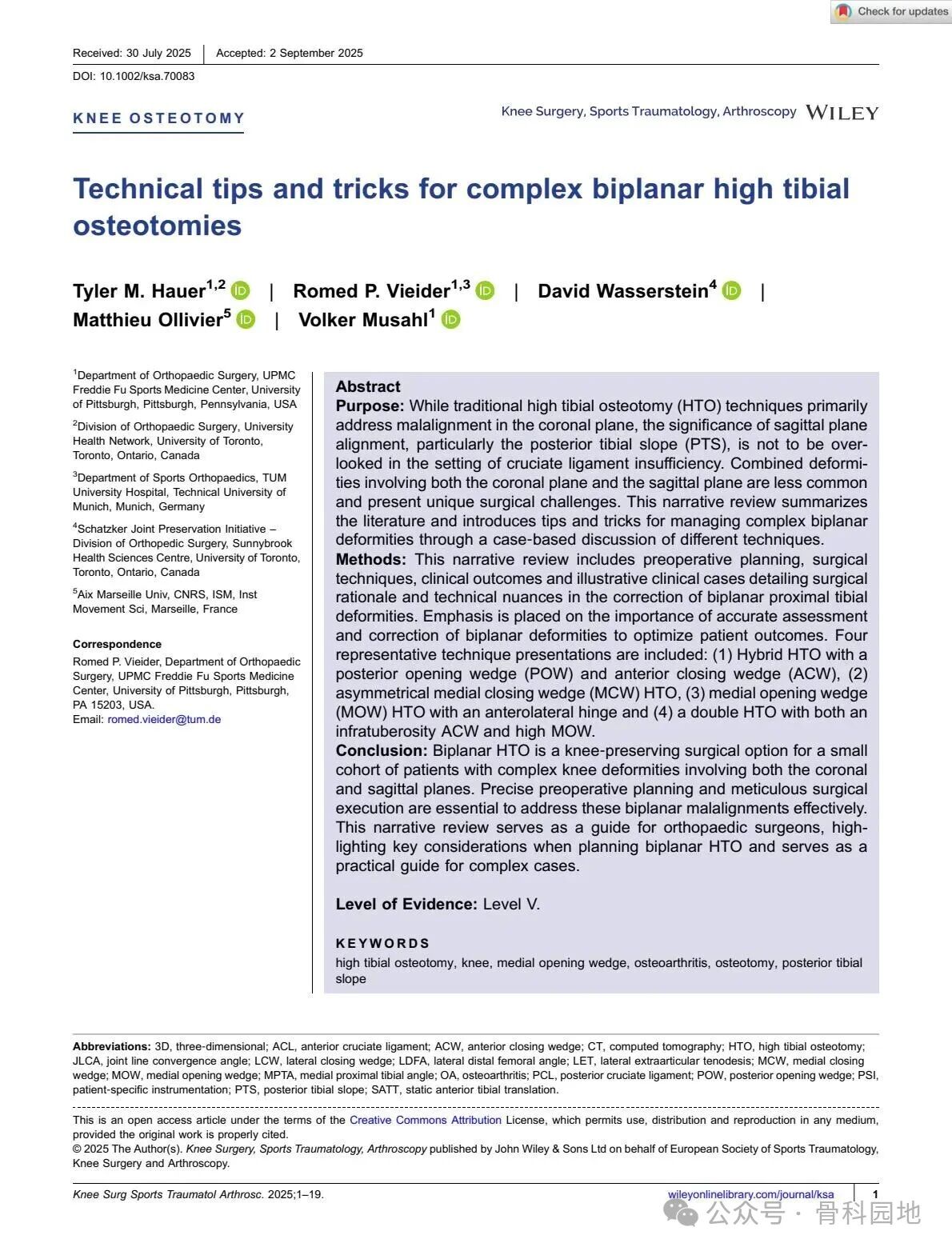 Technical Tips and Tricks for Complex Biplanar High Tibial Osteotomy