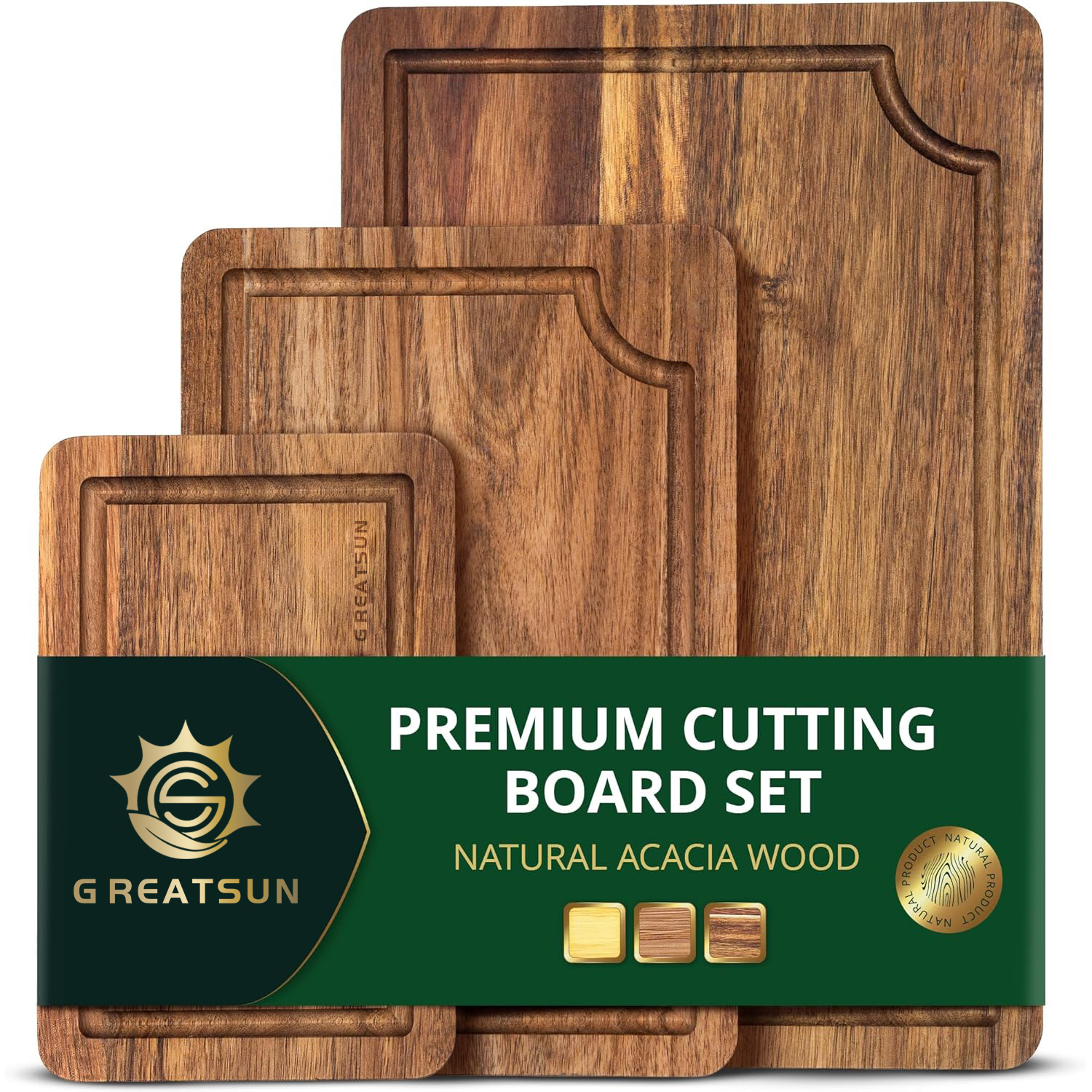 Wholesale Heavy Duty Meat Carving Platter and Reversible Acacia Wood Cutting Block Set