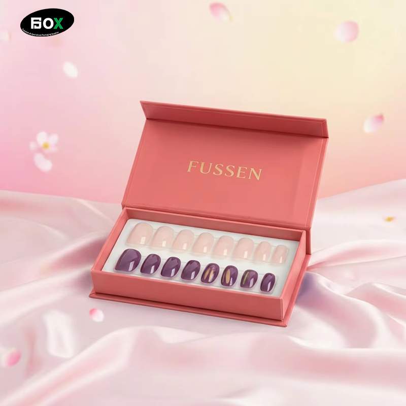 TIANJIN FUSSEN Eco Friendly Foldable Magnetic Paper Box Custom Logo With Foam Insert for Press on Nails Beauty Packaging