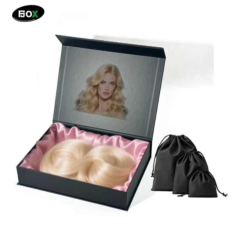 Wholesale Luxury Wig Boxes Bags Custom Logo Packaging Silk Satin Magnet Travel Empty Wig Box