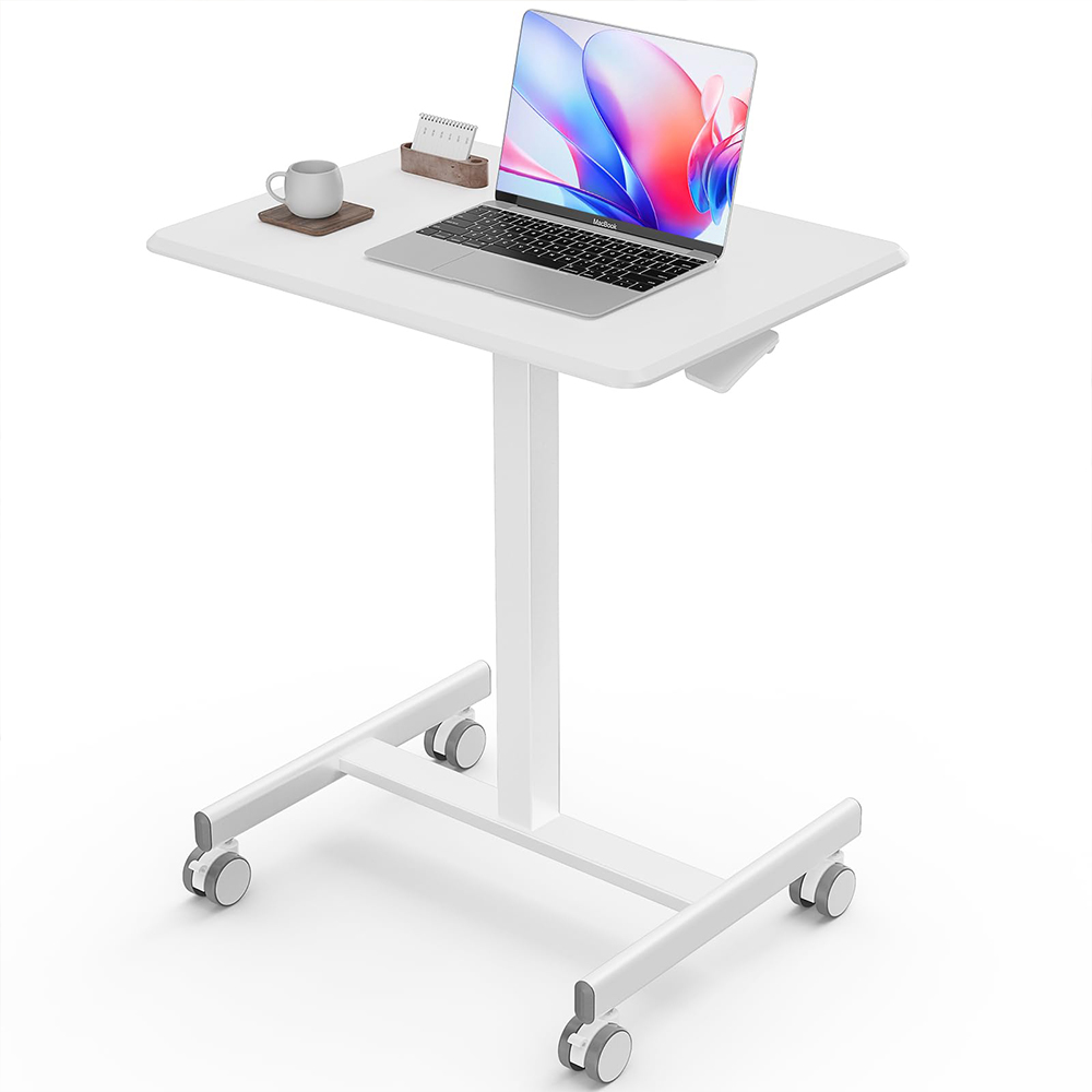 Q5 Pneumatic One Leg Movable Office Table Escritorio Gas Spring Height Adjustable Standing Desk with Wheels