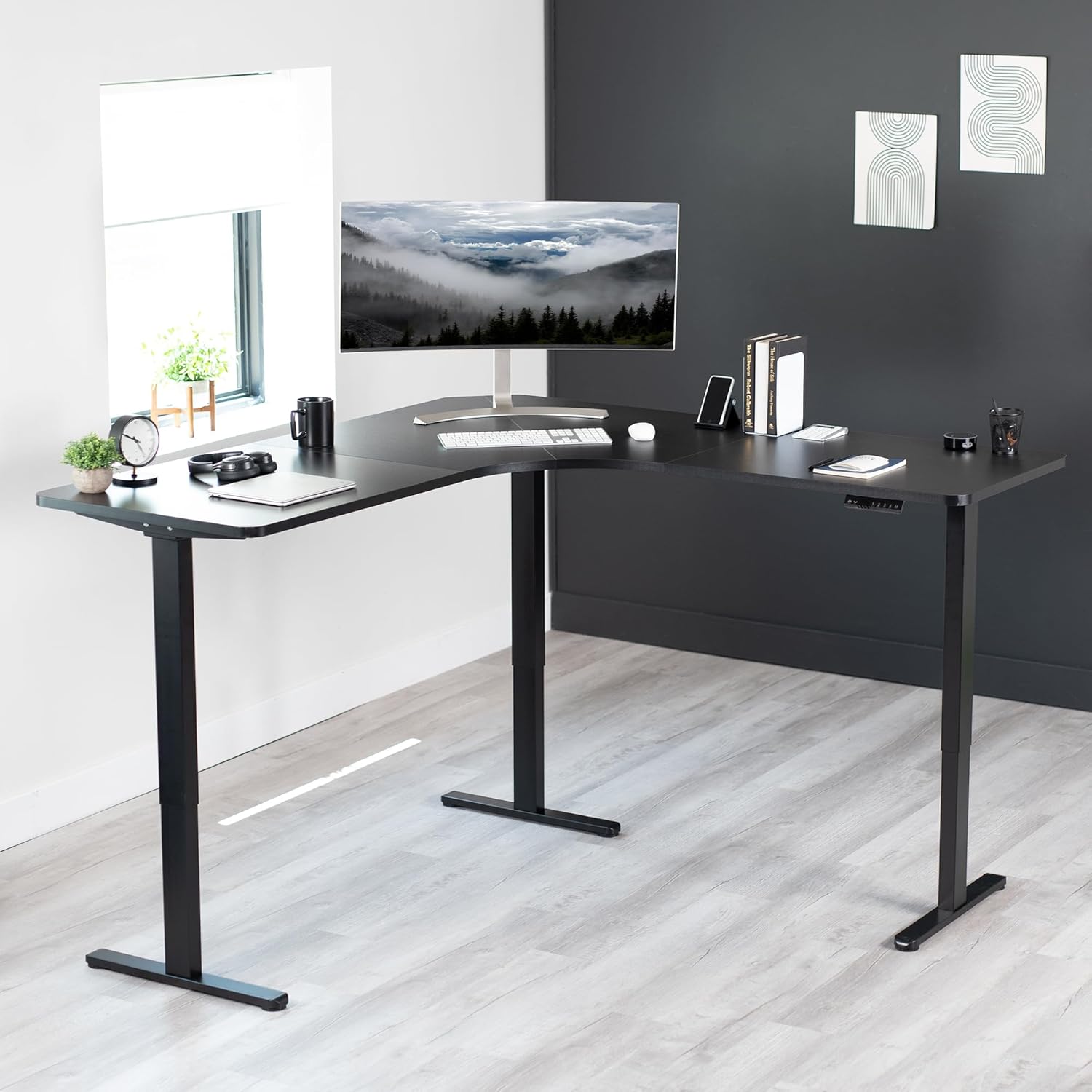 ET1-FL L Shape Three Motor Black Electric Desk Frame Height Adjustable Standing Desk Legs Table Frame