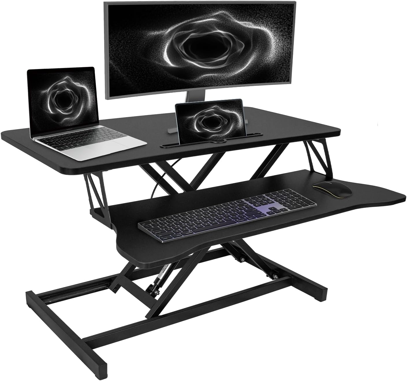 Q6 Gas Spring Foldable Laptop Table Pneumatic Height Adjustable Standing Desk Converter with Keyboard Shelf