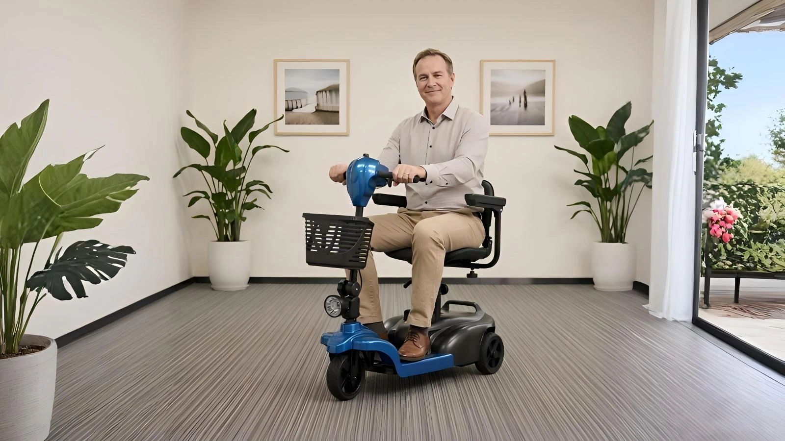 Three-wheel mobility scooter indoor turning demonstration