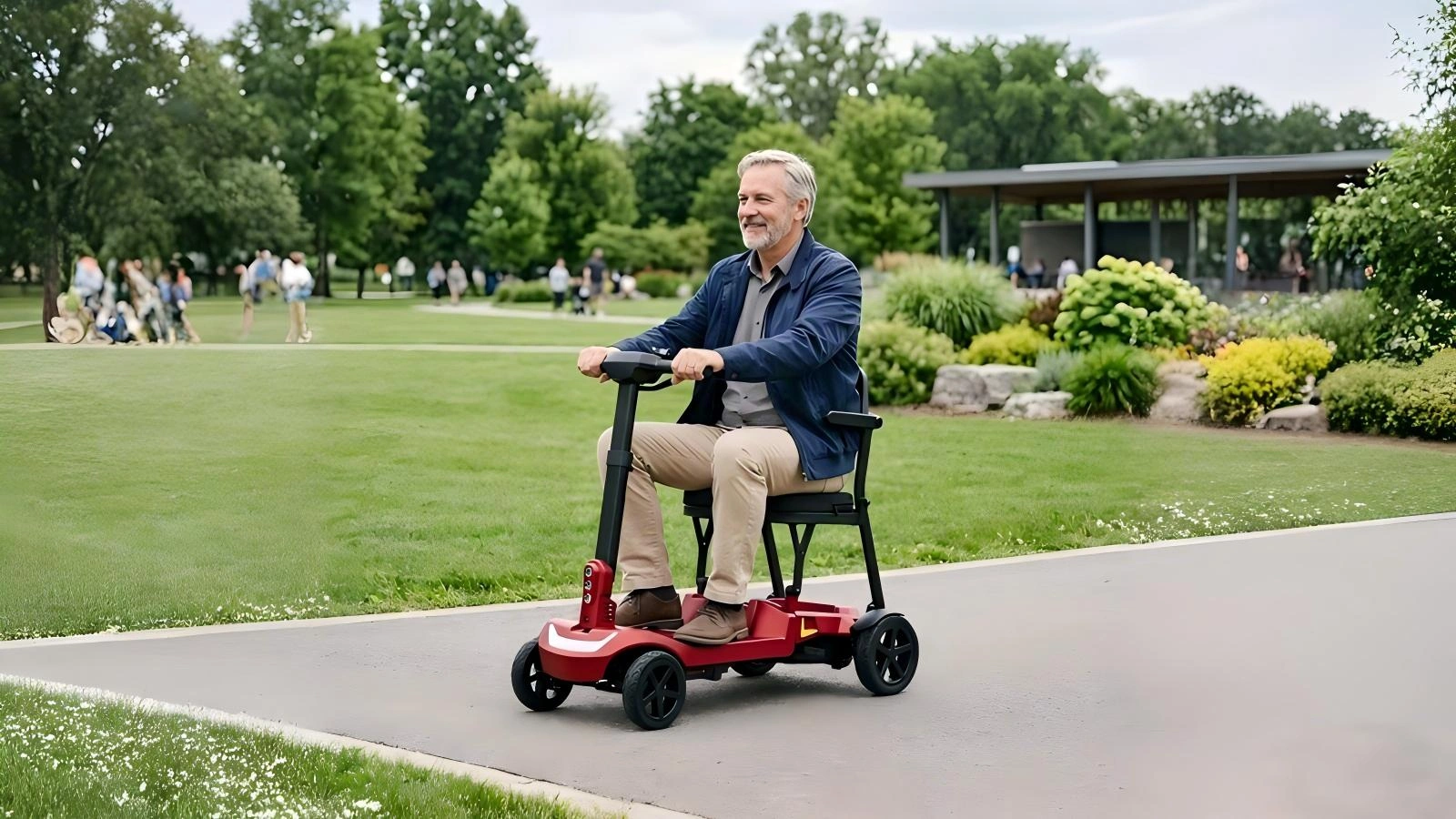 Four-wheel mobility scooter tested on an outdoor route