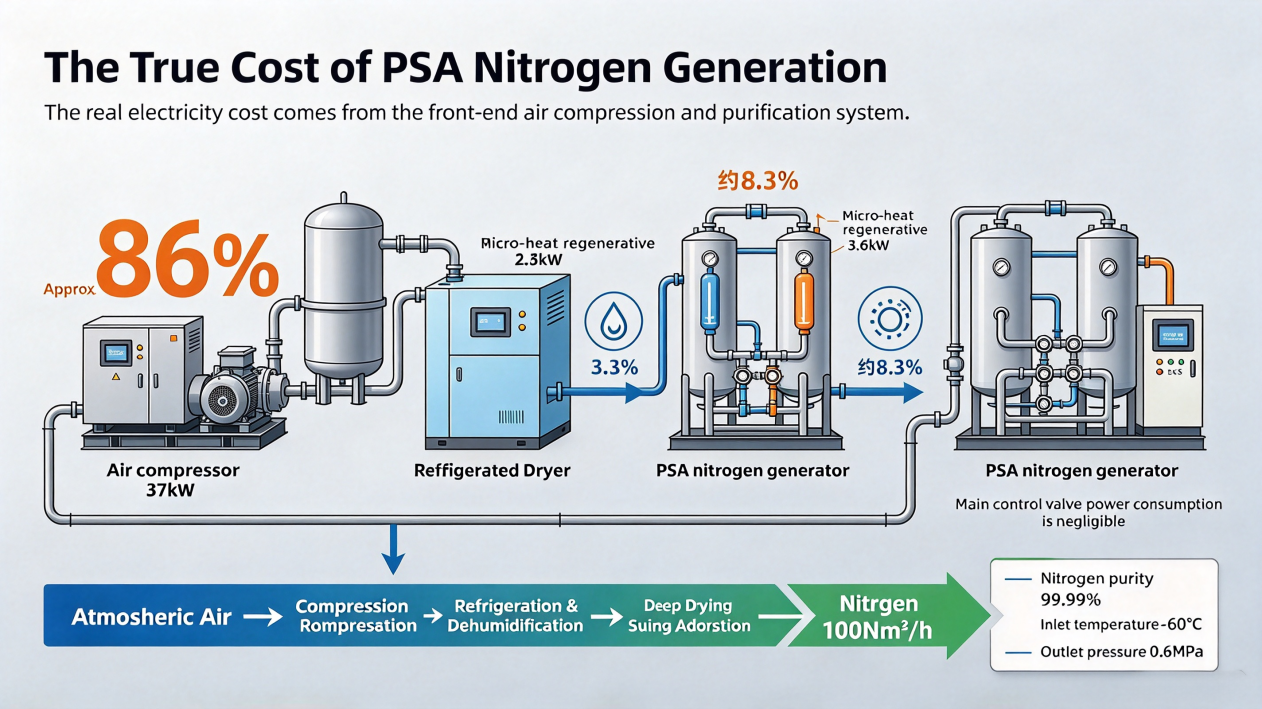 Custo Anual Real de Eletricidade de um Sistema Completo de Geração de Nitrogênio por PSA: Análise Detalhada Completa do Consumo Energético