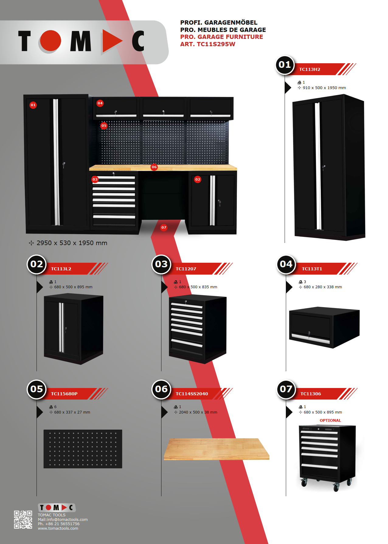 TC11S295W Professional Garage Storage Tool Cabinet (MDF Table Board) supplier