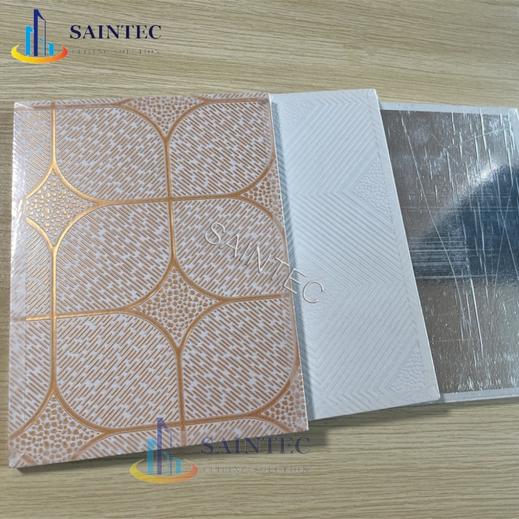 Wholesale Modern Square PVC Laminated Fireproof Waterproof Gypsum Tile Board Aluminum Foil Backing Artistic Ceilings Ceiling