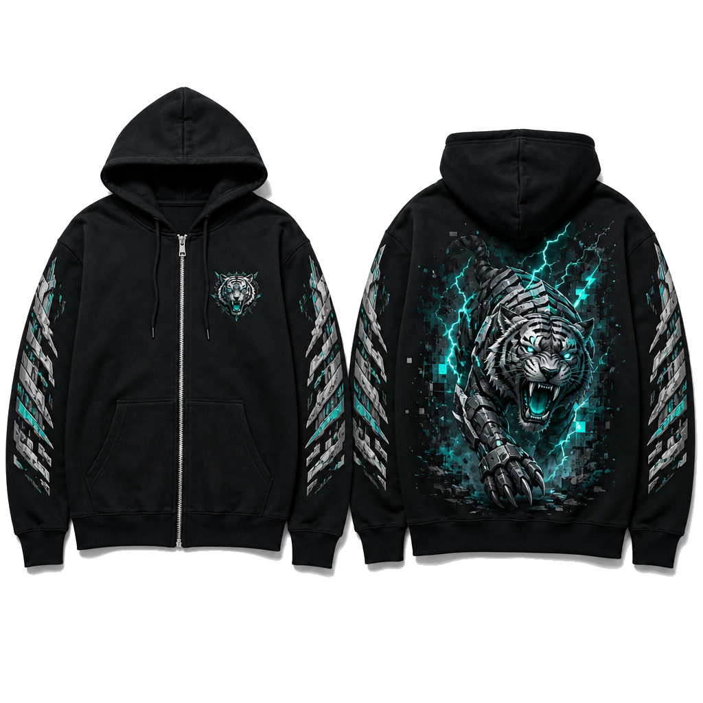 Custom Men Anime Gaming Graphic Full Zip Hoodie Cotton Fleece 300 GSM Embroidery Screen Print Streetwear Wear