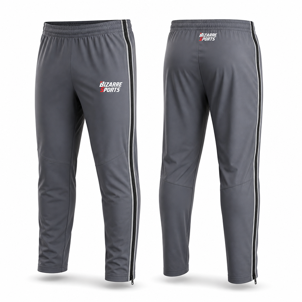 Custom Basketball Training Pants with Dual-Zip Sides Reflective Silver Trim and Stretch Woven Fabric