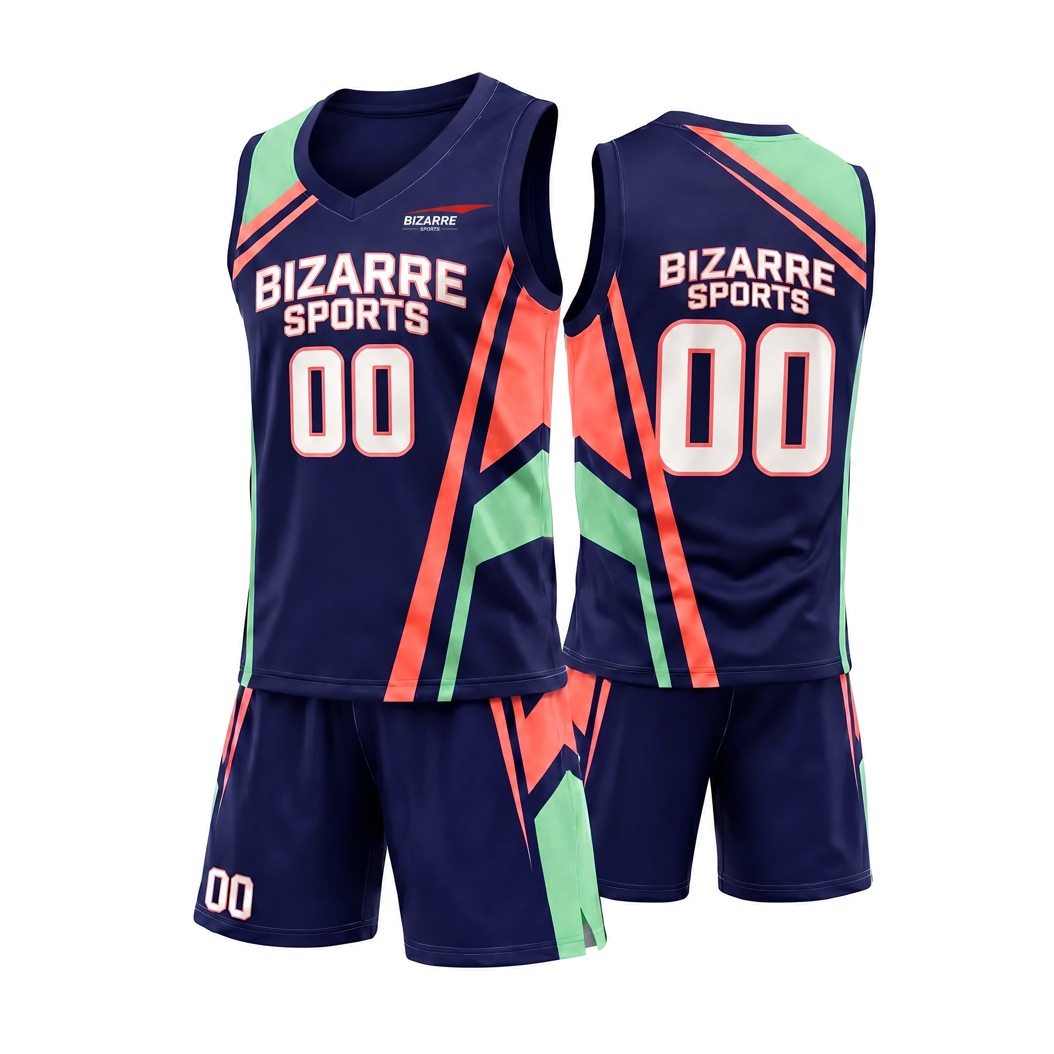 V-Ausschnitt-Farbblock-Funktionssportanzug | Atmungsaktives, schnell trocknendes Basketball-Trikot und -Shorts-Set für Herren
